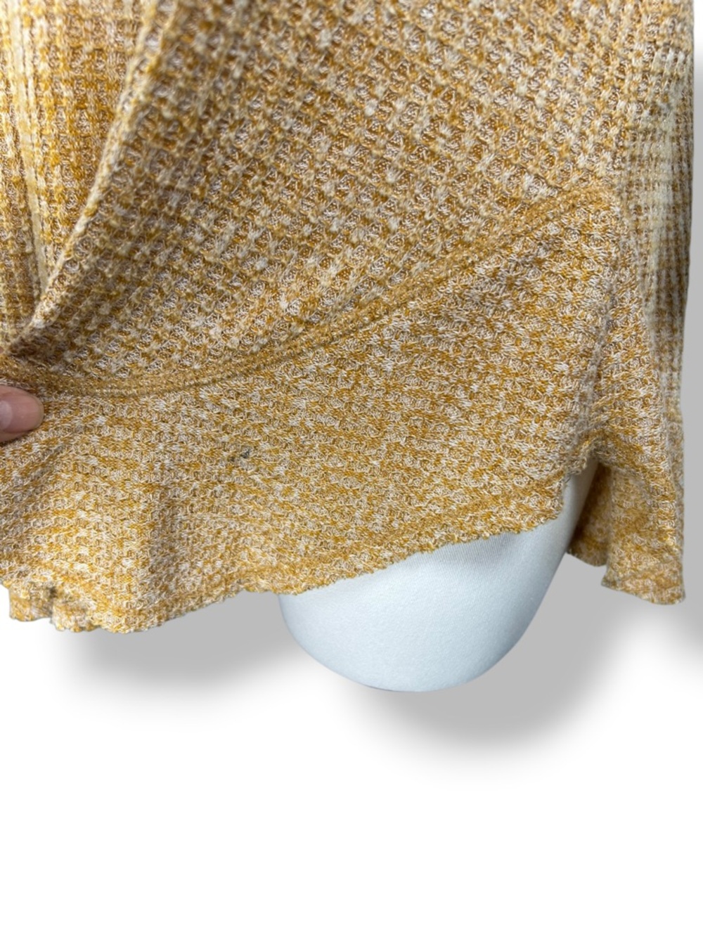 4/$20 Anthropologie Saturday Sunday Wendy Waffle Knit Top Mustard Ruffle Hem M - Picture 7 of 7